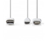 Synchronizační a Nabíjecí Kabel 2 v 1 | USB A Zástrčka - Micro B Zástrčka / Apple Lightning 8-pin Zástrčka | 1 m | Bílá barva