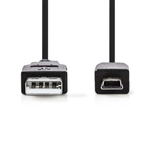 USB 2.0 kabel | A Zástrčka - Mini 5-pin Zástrčka | 1 m | Černá barva
