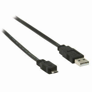 USB 2.0 Plochý Kabel | A Zástrčka - Micro B Zástrčka | 1 m | Černá barva