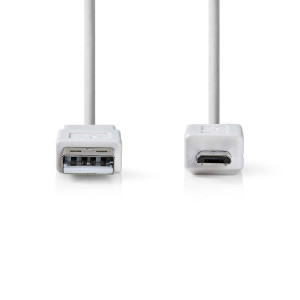 USB 2.0 Plochý Kabel | A Zástrčka - Micro B Zástrčka | 1 m | Bílá barva