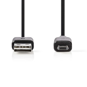 USB 2.0 kabel | A Zástrčka - Micro B Reverzibilní Zástrčka | 1 m | Černá barva