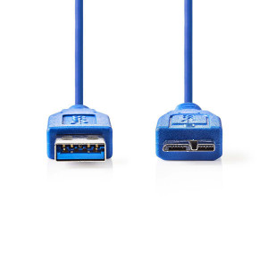USB 3.0 Kabel | A Zástrčka - Micro B Zástrčka | 5 m | Modrá