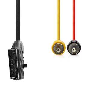 Přepínatelný SCART Kabel | SCART Zástrčka - 2x RCA Zástrčka | 2 m | Černá barva
