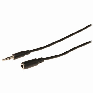 Stereofonní Audio Kabel | 3,5mm Zástrčka - 3,5mm Zásuvka | 1 m | Černá barva