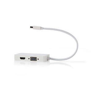 Kabel s Adaptérem Mini DisplayPort na VGA | Mini DisplayPort Zástrčka - VGA Zásuvka / DVI-D 24+1-pin Zásuvka / HDMI Vstup | 0,2 m | Bílá barva