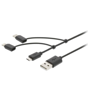 Synchronizační a Nabíjecí Kabel 3 v 1 | USB A Zástrčka - Micro B zástrčka / Typ-C Zástrčka / 8-pin Lightning | 1 m | Černá barva