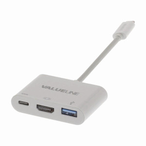 Kabel Adaptéru USB Typ-C | Typ-C Zástrčka - A Zásuvka / Typ-C Zásuvka / HDMI výstup | 0,2 m | Bílá barva