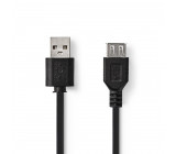 USB 2.0 kabel | Zástrčka A – Zásuvka USB A | 2 m | Černá barva