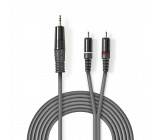 Stereofonní Audio Kabel | 3,5 mm Zástrčka – 2x RCA Zástrčka | 1,5 m | Šedá barva