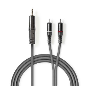 Stereofonní Audio Kabel | 3,5 mm Zástrčka – 2x RCA Zástrčka | 3 m | Šedá barva