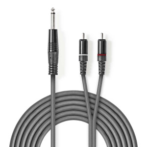 Stereofonní Audio Kabel | 6,35mm Zástrčka – 2x RCA Zástrčka | 3 m | Šedá barva