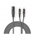 XLR Audiokabel | XLR 3pinová Zástrčka – 2x RCA Zástrčka | 1,5 m | Šedá barva