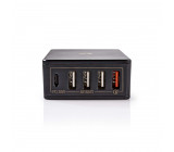 Nástěnná nabíječka | 3,0 A | USB (QC) / USB-C výstupy | Výkon: 30 W | Černá barva