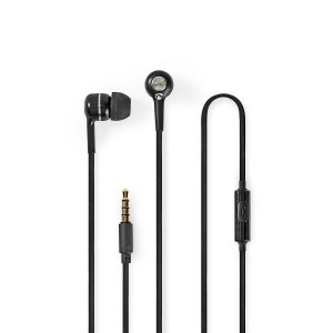 Wired Headphones | 1.2m Round Cable | In-Ear | Built-in Microphone | Black