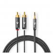 Stereofonní Audio Kabel | 3,5mm Zástrčka – 2× RCA Zástrčka | Kovově Šedý | Opletený Kabel