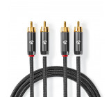 Stereofonní Audio Kabel | 2x RCA Zástrčka – 2× RCA Zástrčka | Kovově Šedý | Opletený Kabel