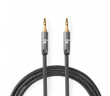Stereofonní Audio Kabel | 3,5mm Zástrčka – 3,5mm Zástrčka | Kovově Šedý | Opletený Kabel