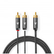 Kabel pro Subwoofer | RCA Zástrčka – 2x RCA Zástrčka | 3,0 m | Kovově Šedý Opletený