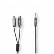 Stereofonní Audio Kabel s Adaptérem | 3,5mm Zástrčka – 2x RCA Zásuvka | 0,2 m | Kovově Šedý Opletený