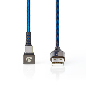 USB 2.0 Kabel | A Zástrčka na Zástrčku Type-C™ | Herní Konektor 180 ° | 2 m | Kulatý | Opletený | Černo-modrý