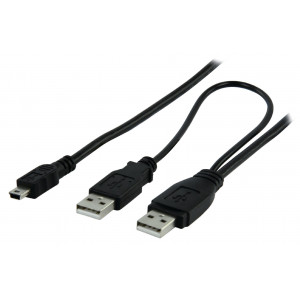 USB Y-kabel USB A (M) + USB A (M) - USB mini 5-pin 2,00 m, černý