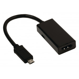 MHL redukční kabel, 11-pin zástrčka USB micro B - výstup HDMI + zásuvka USB micro B, 0,20 m, černý