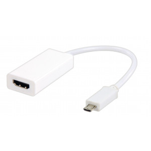 MHL redukční kabel, 11-pin zástrčka USB micro B - výstup HDMI + zásuvka USB micro B, 0,20 m, bílý