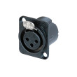 XLR Panel Mount | 3 Pole Female | Silver Contacts | Metal Housing | Black