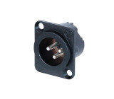 XLR Panel Mount | 3 Pole Male | Silver Contacts | Metal Housing | Black