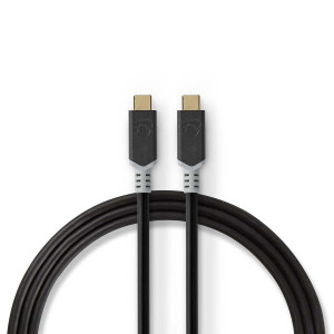 USB kabel | USB 3.2 Gen 2x2 | USB Typ-C ™ Zástrčka | USB Typ-C ™ Zástrčka | 20 Gbps | 100 W | Pozlacené | 1.00 m | Kulatý | PVC | Antracitová | Box s Okénkem