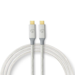 USB kabel | USB 3.2 Gen 2x2 | USB Typ-C ™ Zástrčka | USB Typ-C ™ Zástrčka | 20 Mbps | 100 W | Pozlacené | 1.00 m | Kulatý | Nylon / Opletený | Stříbrná | Box s Okénkem