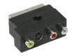 Přepínací SCART AV adaptér, zástrčka SCART – 3× zásuvka RCA + zásuvka S-Video, černý