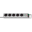 Multiprise SUPER-SOLID Argenté, 5 prises, avec parasurtenseur, disjoncteur 16A et 2,5m de câble H05VV-F 3G1,5 (13.500A)
