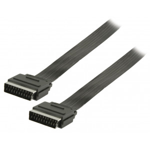 Plochý kabel SCART, zástrčka SCART – zástrčka SCART, 1,00 m, černý
