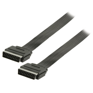 Plochý kabel SCART, zástrčka SCART – zástrčka SCART, 3,00 m, černý