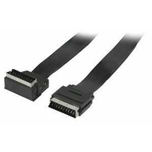 Plochý kabel SCART, zástrčka SCART – zástrčka SCART úhlová 90°, 1,00 m, černý