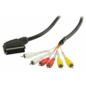 Kabel SCART – RCA, zástrčka SCART – 6× zástrčka RCA, 1,00 m, černý