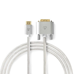HDMI™ Kabel | Konektor HDMI ™ | DVI-D 24+1 Zástrčka | 2560x1600 | Pozlacené | 2.00 m | Opletený | Stříbrná | Box s Okénkem