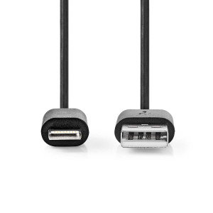USB kabel | USB 2.0 | Apple Lightning 8pinový | USB-A Zástrčka | 480 Mbps | Poniklované | 2.0 m | Kulatý | PVC | Černá | Box