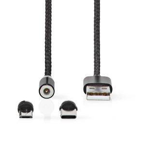 USB kabel | USB 2.0 | USB Typ-A | USB Micro-B Zástrčka / USB Typ-C ™ Zástrčka | No Data Transfer | Poniklované | 2.00 m | Kulatý | Nylon | Černá | Box