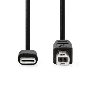 USB kabel | USB 2.0 | USB-C™ Zástrčka | USB-B Zástrčka | 480 Mbps | Poniklované | 2.0 m | Kulatý | PVC | Černá | Box