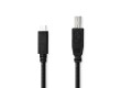 USB kabel | USB 2.0 | USB-C™ Zástrčka | USB-B Zástrčka | 480 Mbps | Poniklované | 2.0 m | Kulatý | PVC | Černá | Box