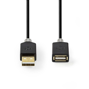 USB kabel | USB 2.0 | USB-A Zástrčka | USB-A Zásuvka | 480 Mbps | Pozlacené | 3.0 m | Kulatý | PVC | Antracit | Box
