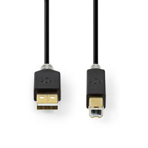 USB kabel | USB 2.0 | USB-A Zástrčka | USB-B Zástrčka | 480 Mbps | Pozlacené | 1.0 m | Kulatý | PVC | Antracit | Box