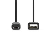 USB Adaptér | USB 2.0 | USB Micro-B Zástrčka | USB-A Zásuvka | 480 Mbps | 0.20 m | Kulatý | Poniklované | PVC | Černá | Box