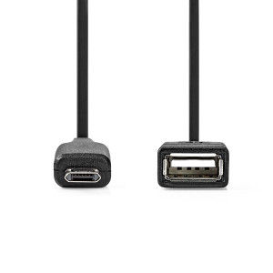 USB Adaptér | USB 2.0 | USB Micro-B Zástrčka | USB-A Zásuvka | 480 Mbps | 0.20 m | Kulatý | Poniklované | PVC | Černá | Box