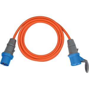 CEE prodlužovací kabel 5m (Camping Extension Cable H07RN-F 3G2.5 v oranžové barvě s CEE zástrčkou a spojkou s těsnícím uzávěrem pro trvalé venkovní použití)