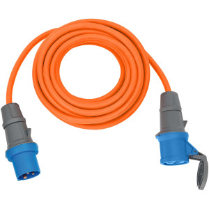 CEE prodlužovací kabel 10 m (Camping Extension Cable H07RN-F 3G2.5 v oranžové barvě s CEE zástrčkou a spojkou s těsnícím uzávěrem pro trvalé venkovní použití)