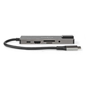 USB Adaptér | USB 3.2 Gen 1 | USB-C™ Zásuvka | RJ45 Zásuvka / SD / Výstup HDMI™ / 2x USB-C™ / 3,5 mm Zásuvka / 3x USB-A Zásuvka | 5 Gbps | 0.20 m | Kulatý | Pozlacené | PVC | Antracit | Box