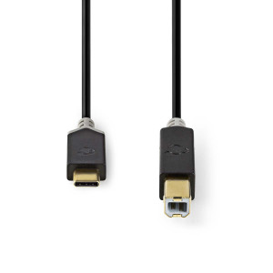USB kabel | USB 2.0 | USB-C™ Zástrčka | USB-B Zástrčka | 480 Mbps | Pozlacené | 2.00 m | Kulatý | PVC | Antracit | Box